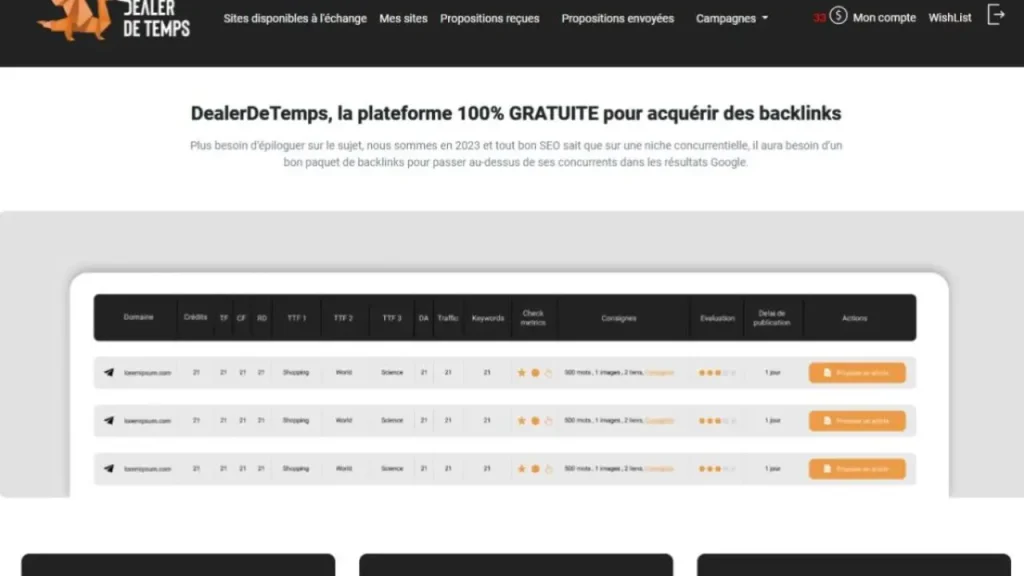 plateforme échange de lien DealerdeTemps